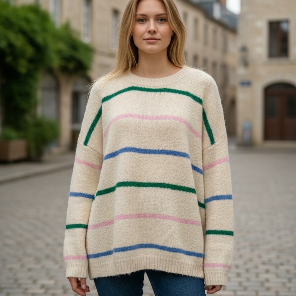 Katie Sturino x Stitch Fix Striped Oversized Sweater XL Cream